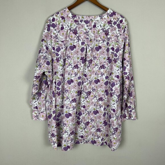Duluth Tunic Top Womens 3X Lavender Floral Wrinklefighter Collarless Button Down - Picture 7 of 11